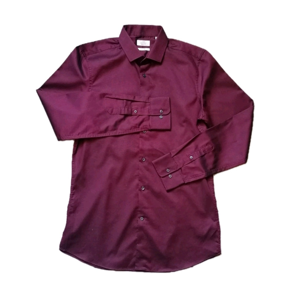 Men Next burgundy slim fit long sleeve formal shirt 15.5"