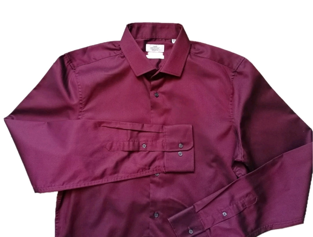 Men Next burgundy slim fit long sleeve formal shirt 15.5"