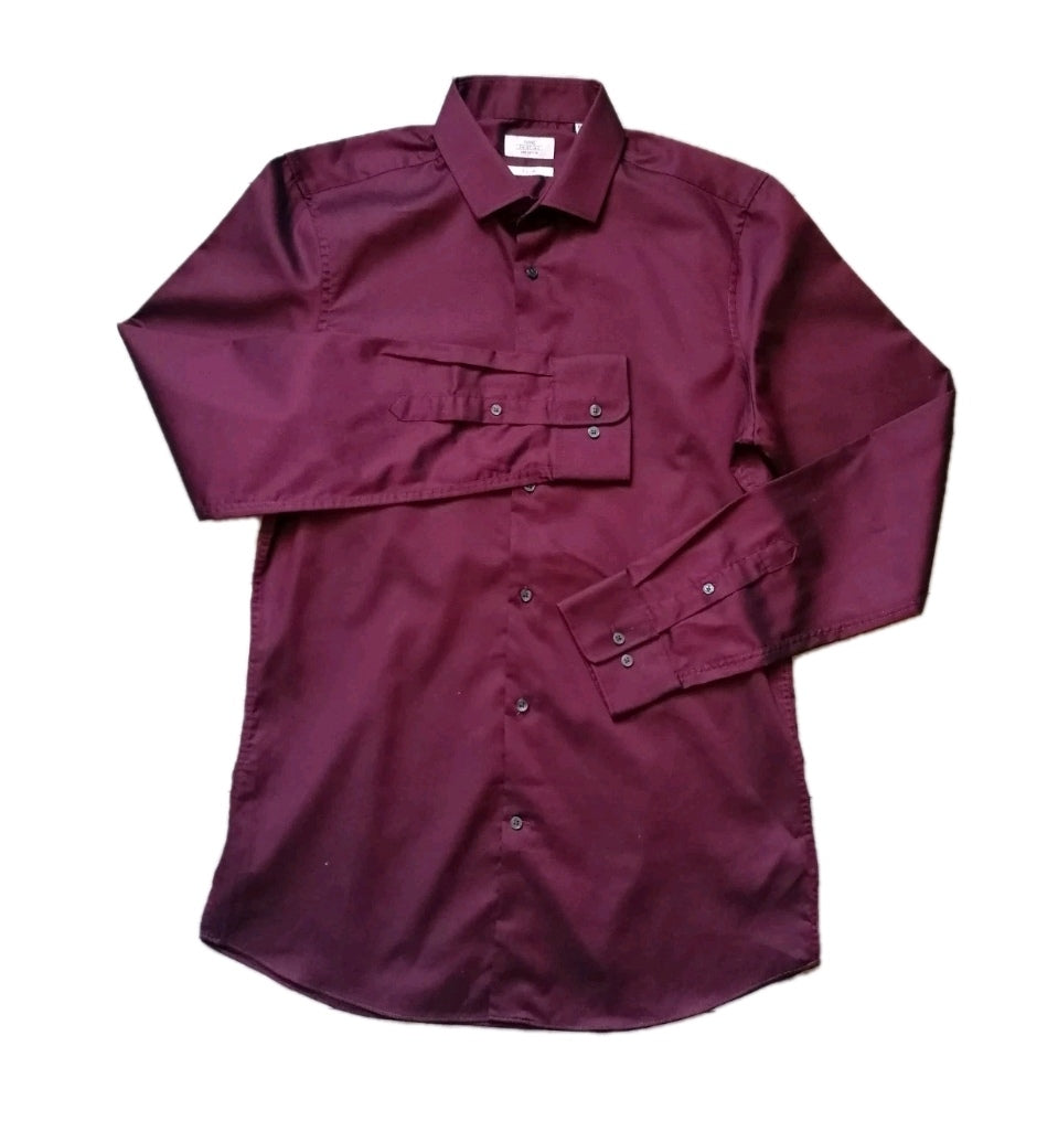 Men Next burgundy slim fit long sleeve formal shirt 15.5"