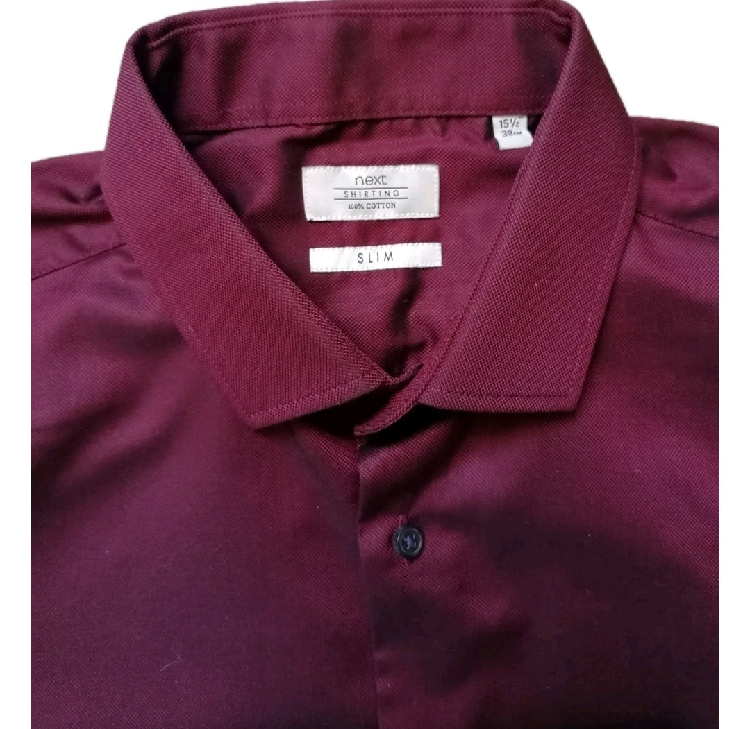 Men Next burgundy slim fit long sleeve formal shirt 15.5"