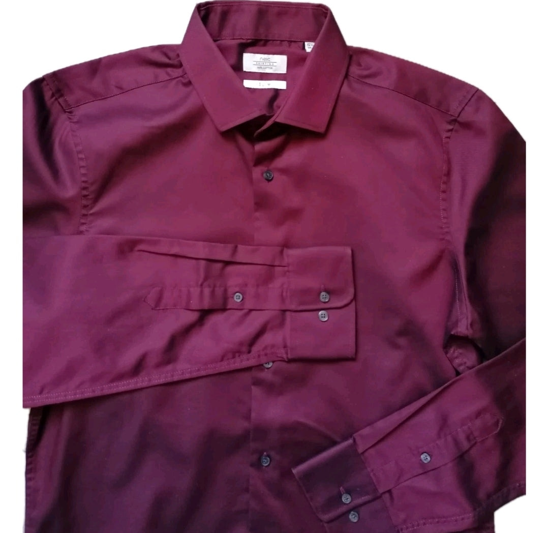 Men Next burgundy slim fit long sleeve formal shirt 15.5"