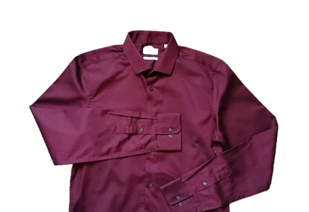 Men Next burgundy slim fit long sleeve formal shirt 15.5"
