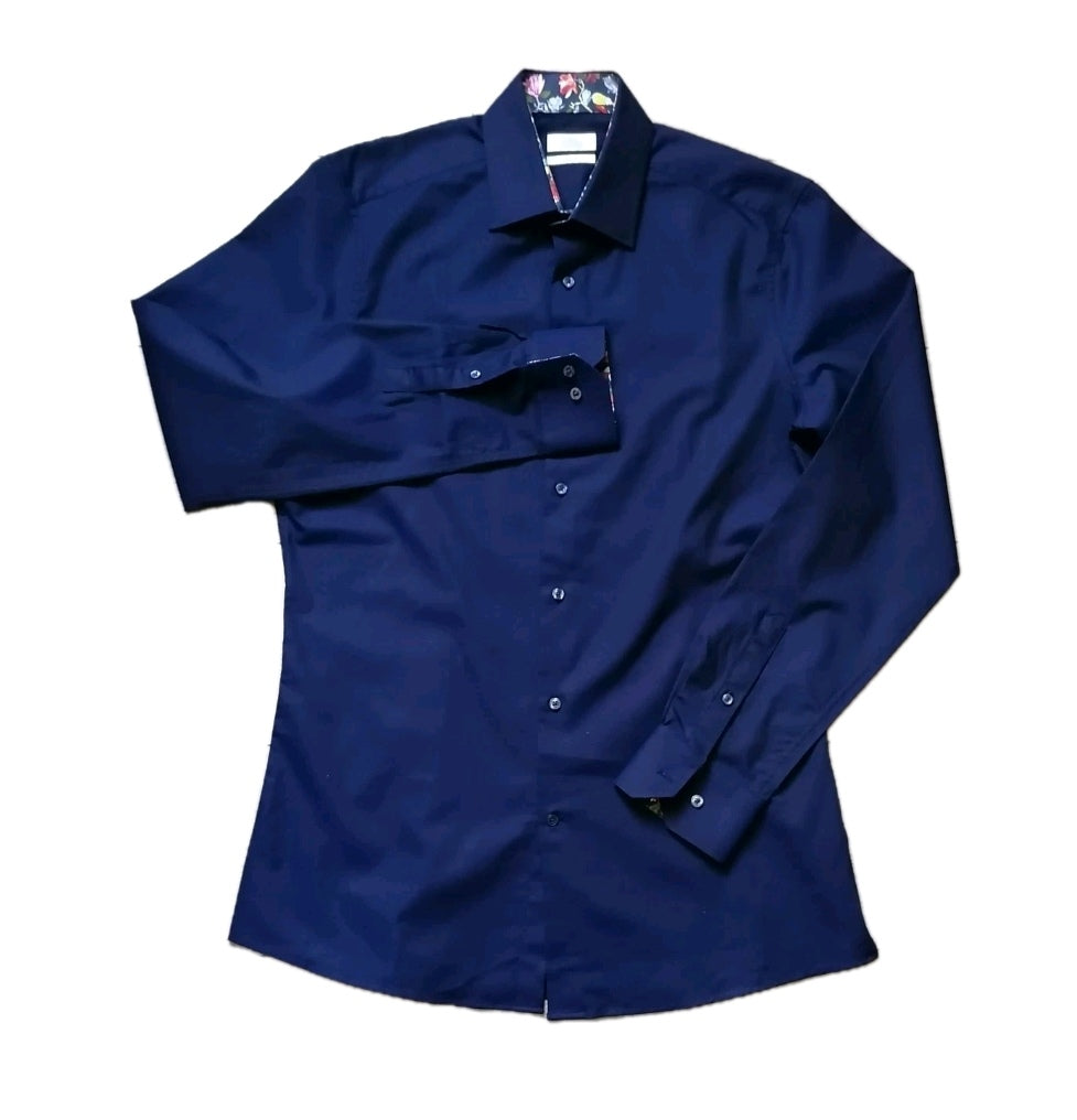 Men Next navy blue slim fit long sleeve formal shirt 15.5"