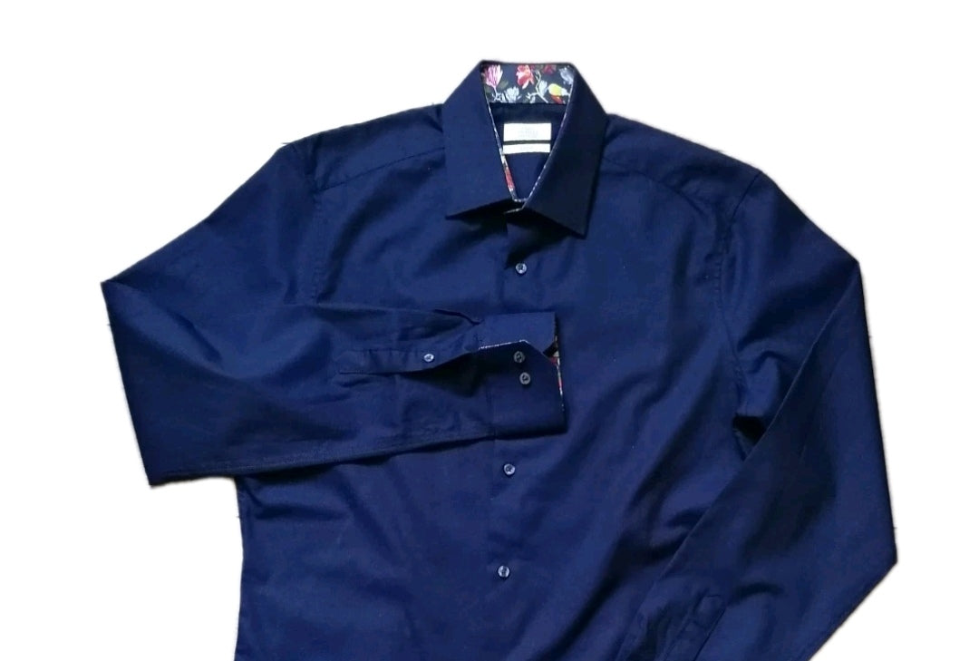 Men Next navy blue slim fit long sleeve formal shirt 15.5"