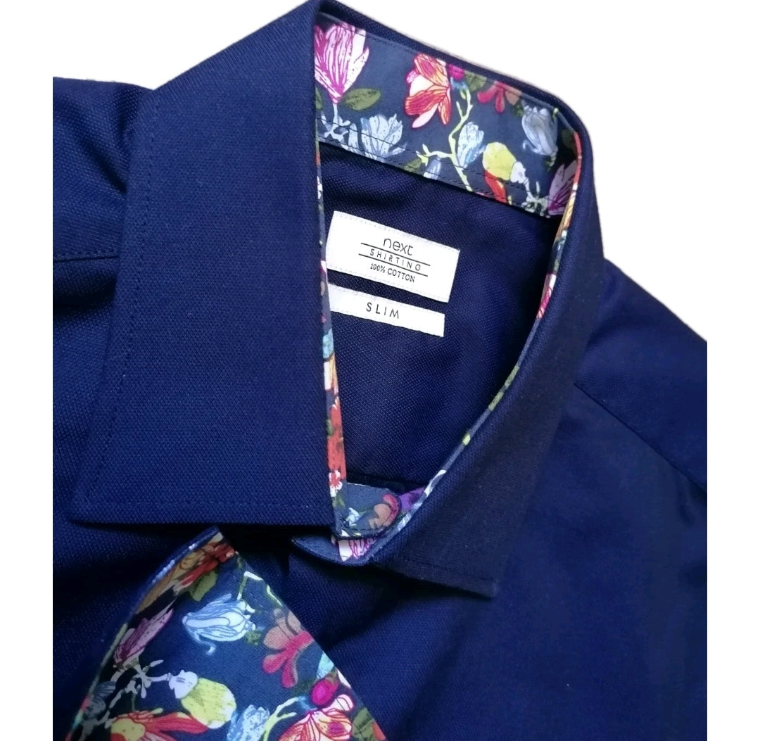 Men Next navy blue slim fit long sleeve formal shirt 15.5"