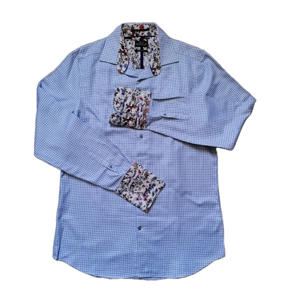 Men Next blue mix long sleeve formal regular fit shirt 15.5"
