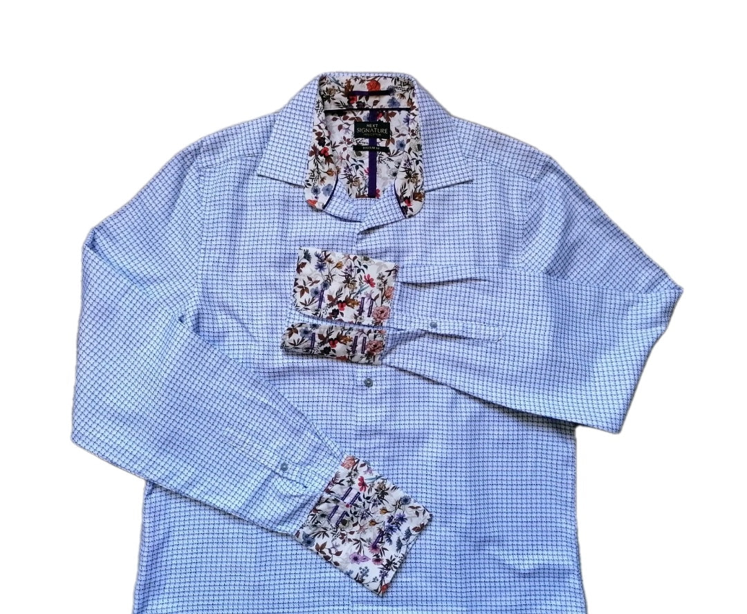 Men Next blue mix long sleeve formal regular fit shirt 15.5"