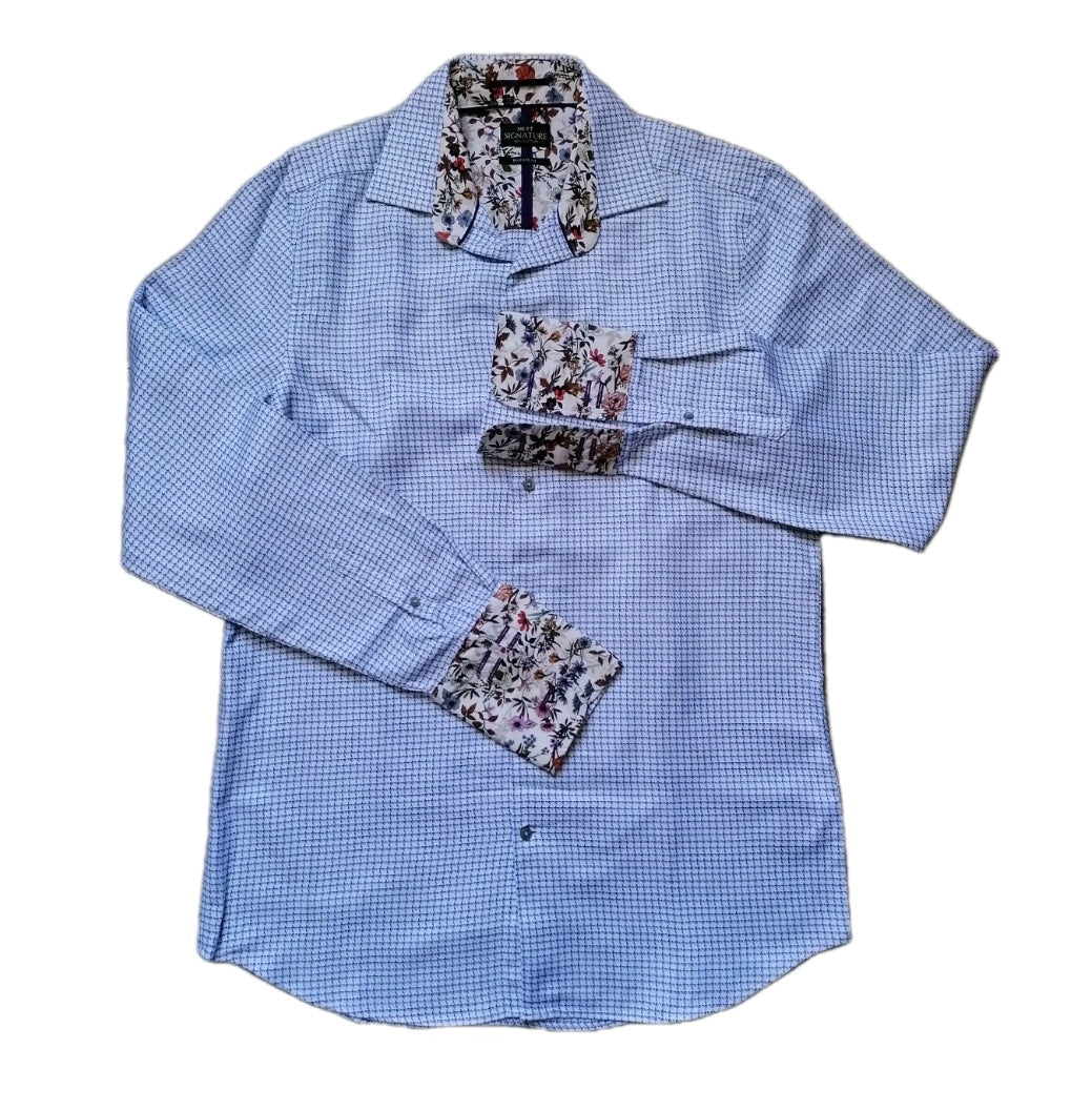 Men Next blue mix long sleeve formal regular fit shirt 15.5"