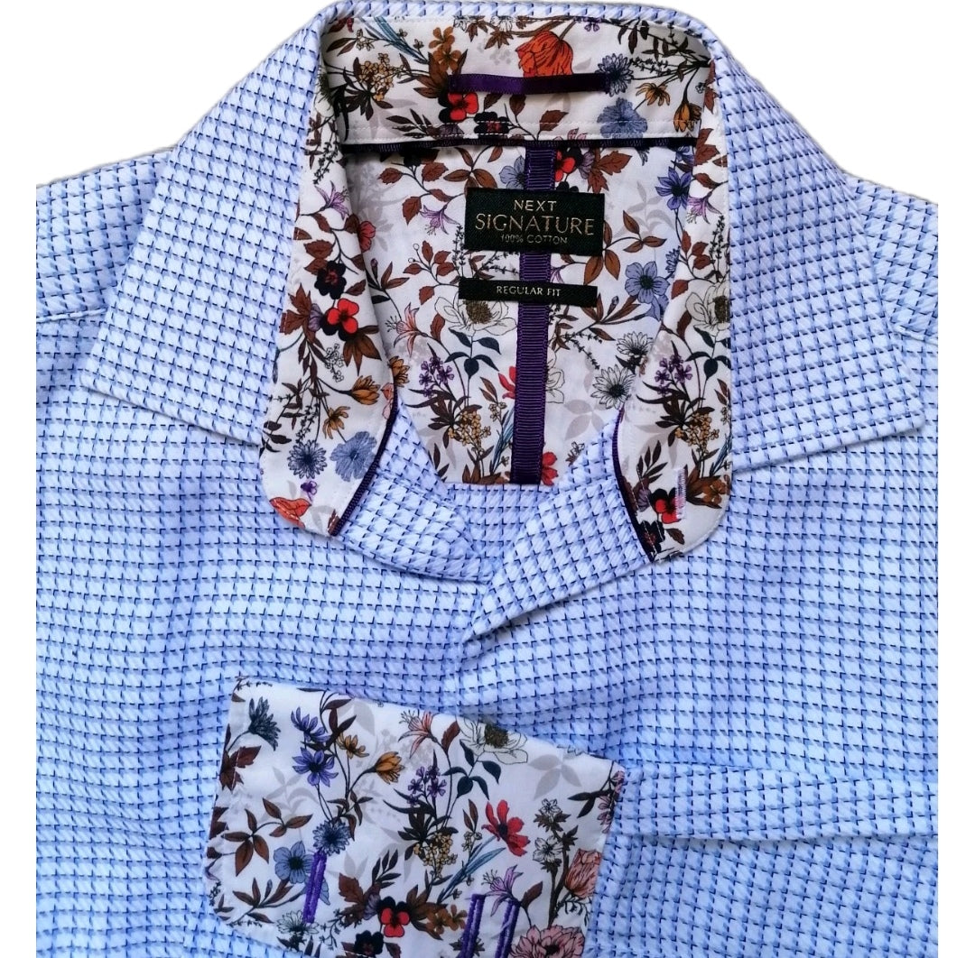 Men Next blue mix long sleeve formal regular fit shirt 15.5"