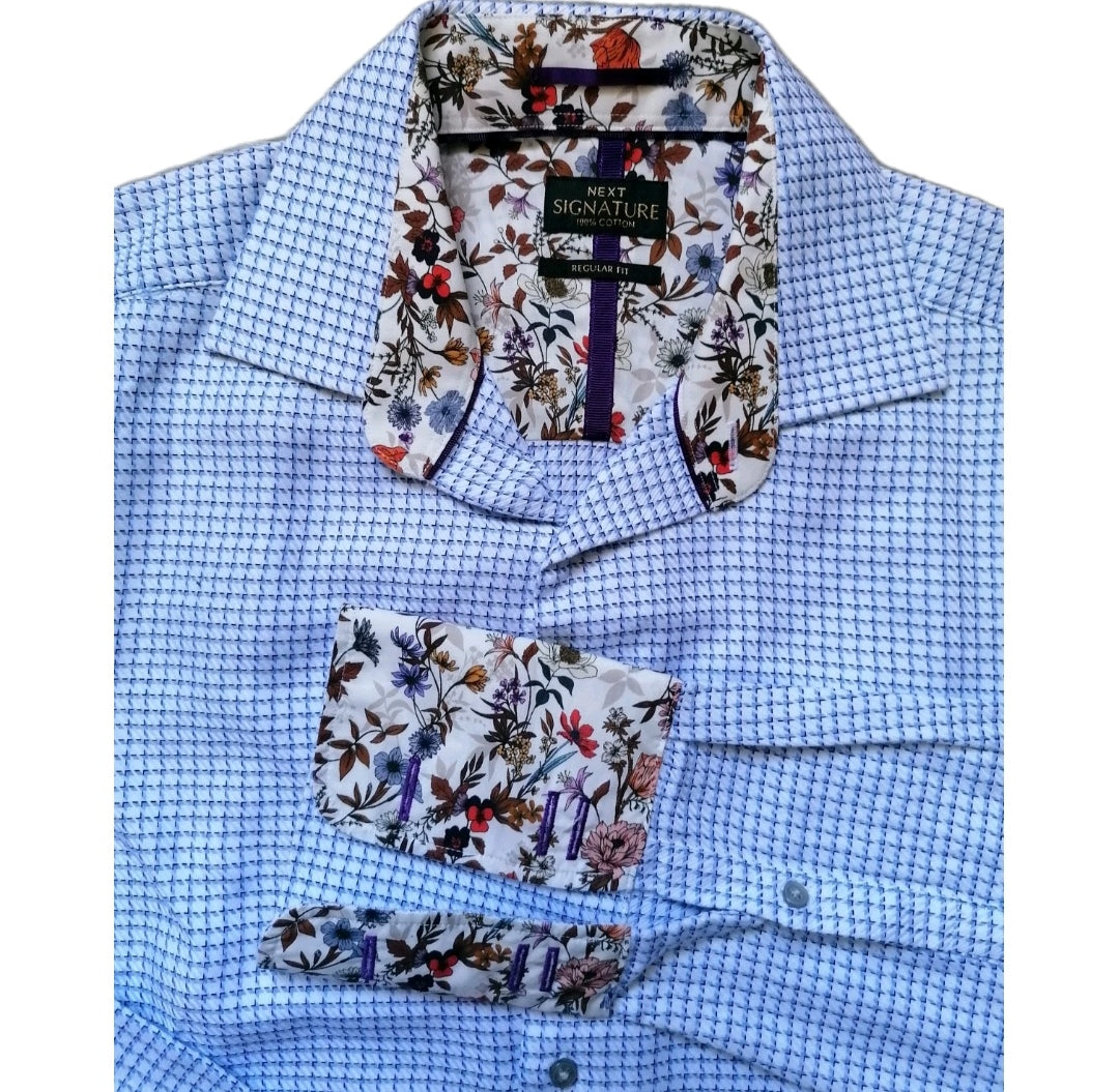 Men Next blue mix long sleeve formal regular fit shirt 15.5"