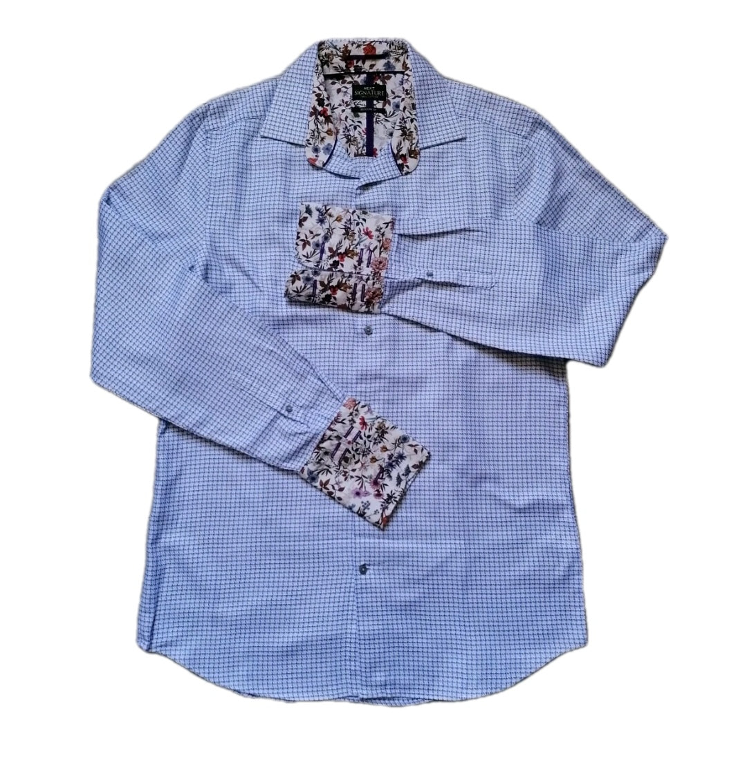 Men Next blue mix long sleeve formal regular fit shirt 15.5"
