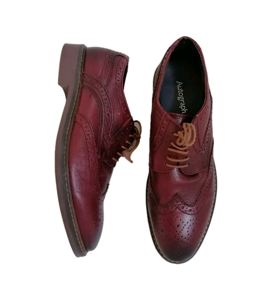 Men M&S burgundy brogues lace up formal shoe UK 9 EU 43