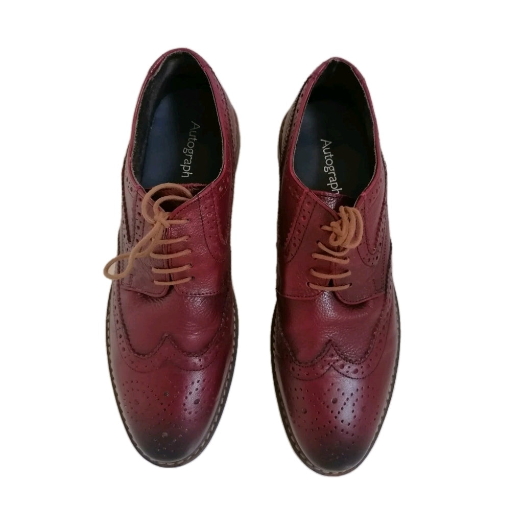 Men M&S burgundy brogues lace up formal shoe UK 9 EU 43