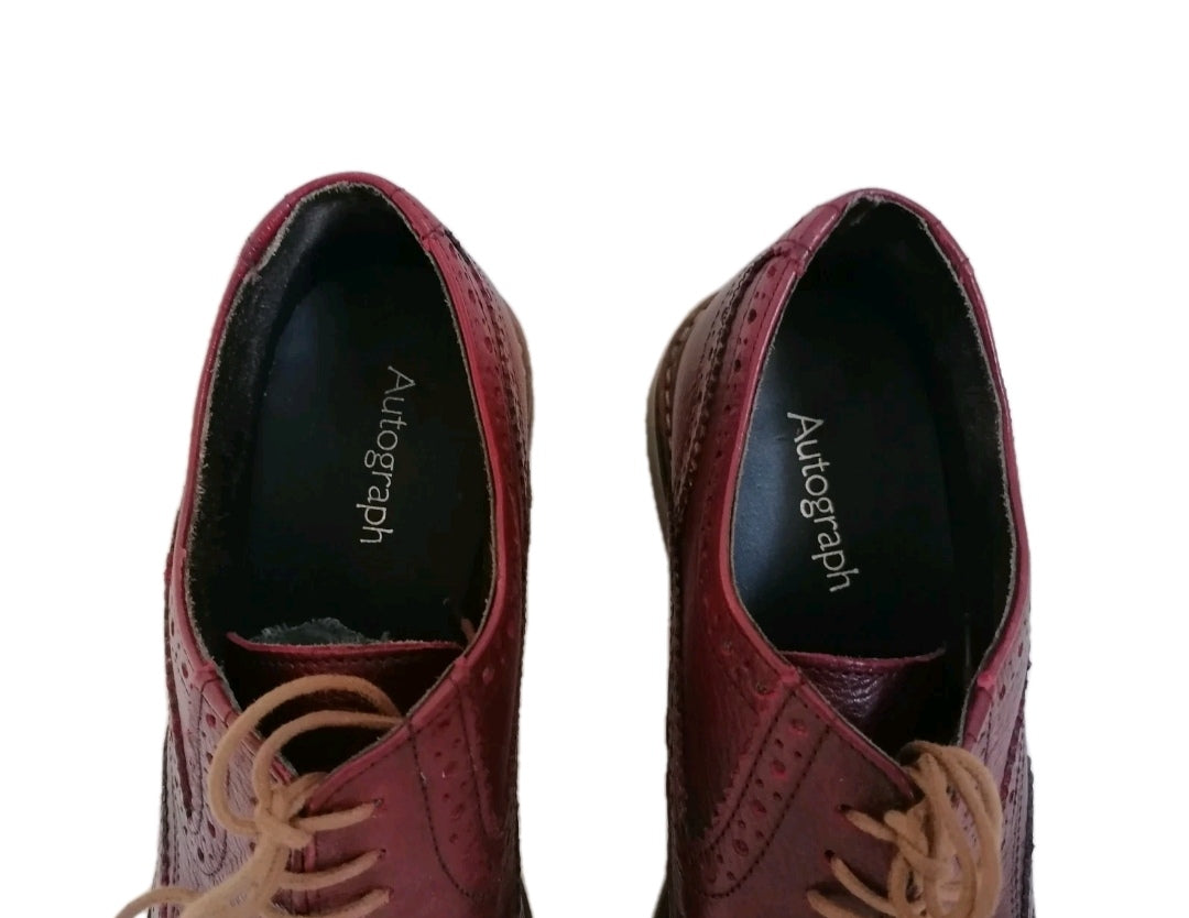 Men M&S burgundy brogues lace up formal shoe UK 9 EU 43