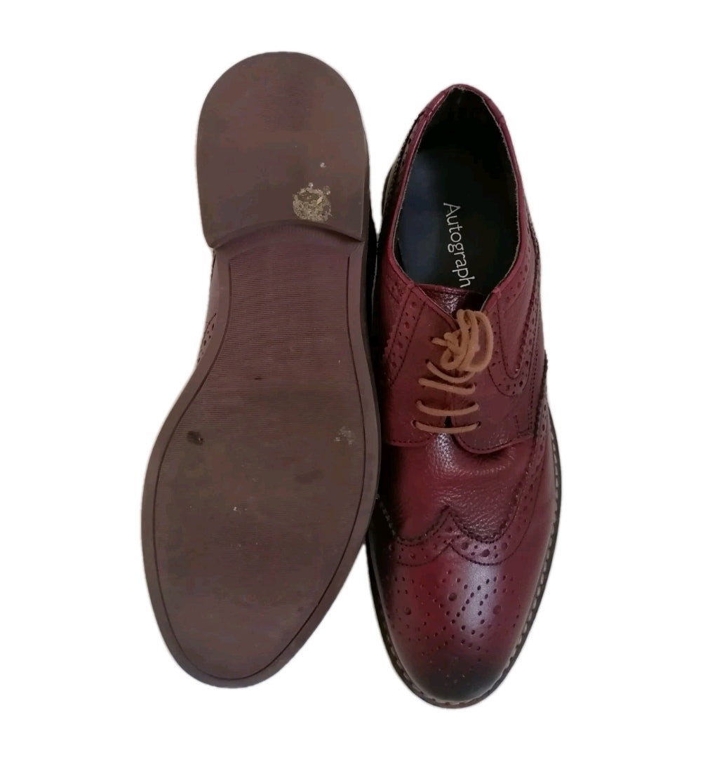 Men M&S burgundy brogues lace up formal shoe UK 9 EU 43