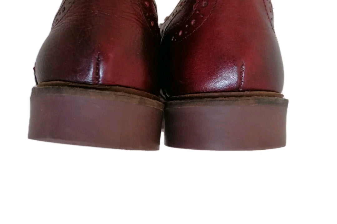 Men M&S burgundy brogues lace up formal shoe UK 9 EU 43