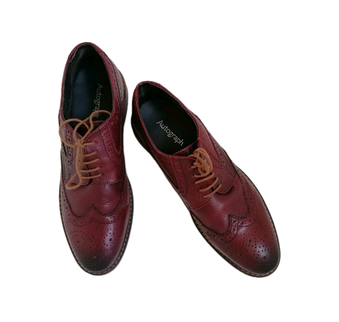 Men M&S burgundy brogues lace up formal shoe UK 9 EU 43