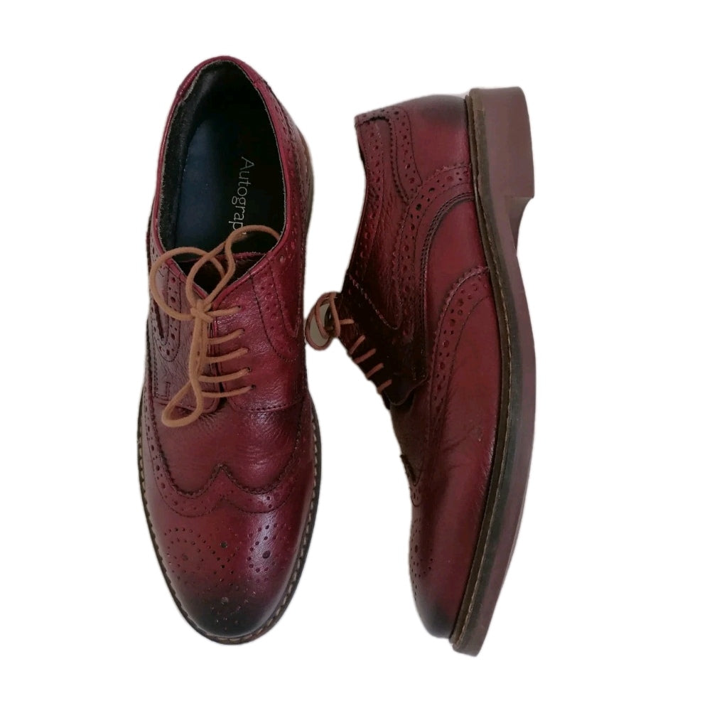 Men M&S burgundy brogues lace up formal shoe UK 9 EU 43