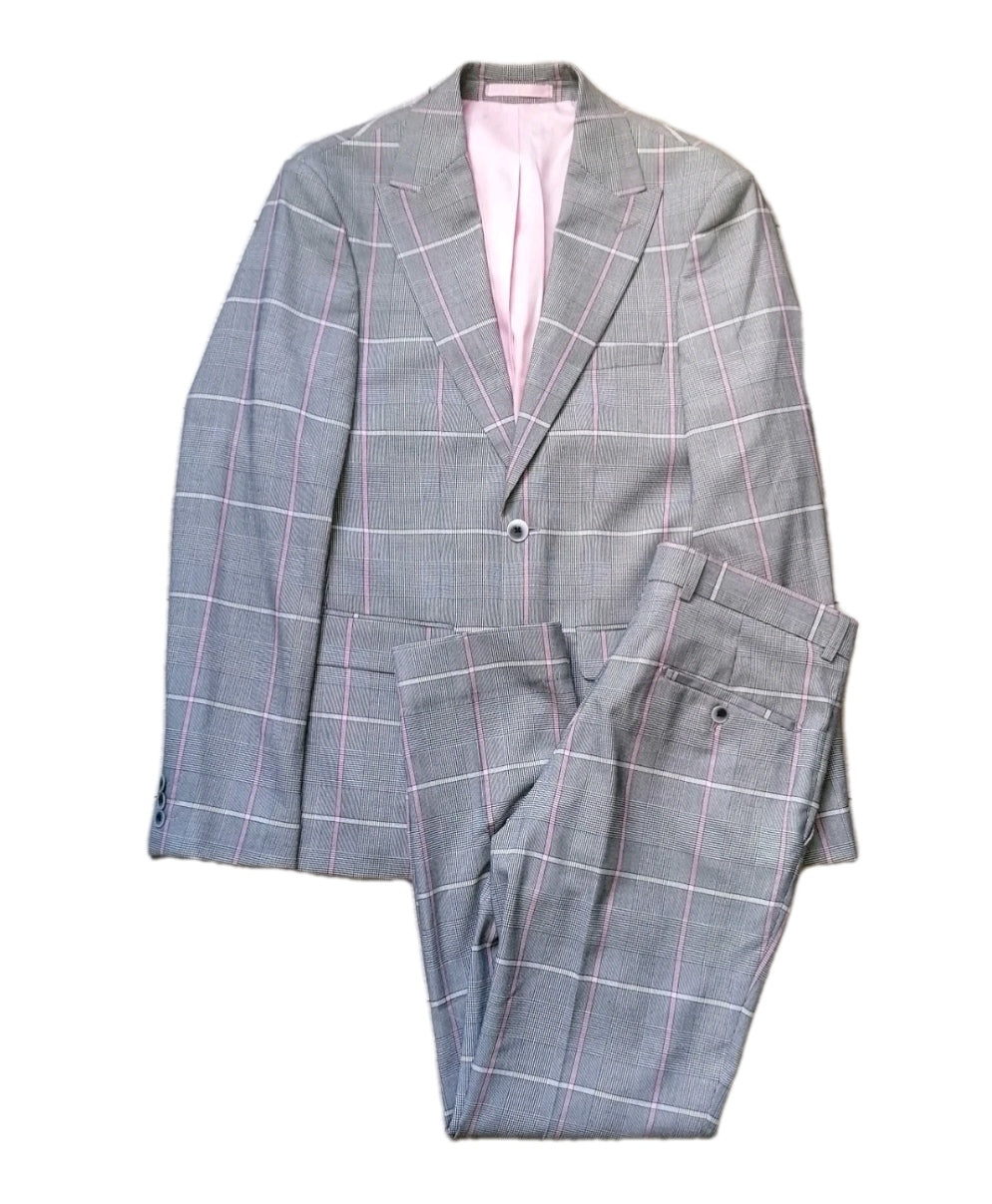 Men moss grey check slim fit suit 36R/30R