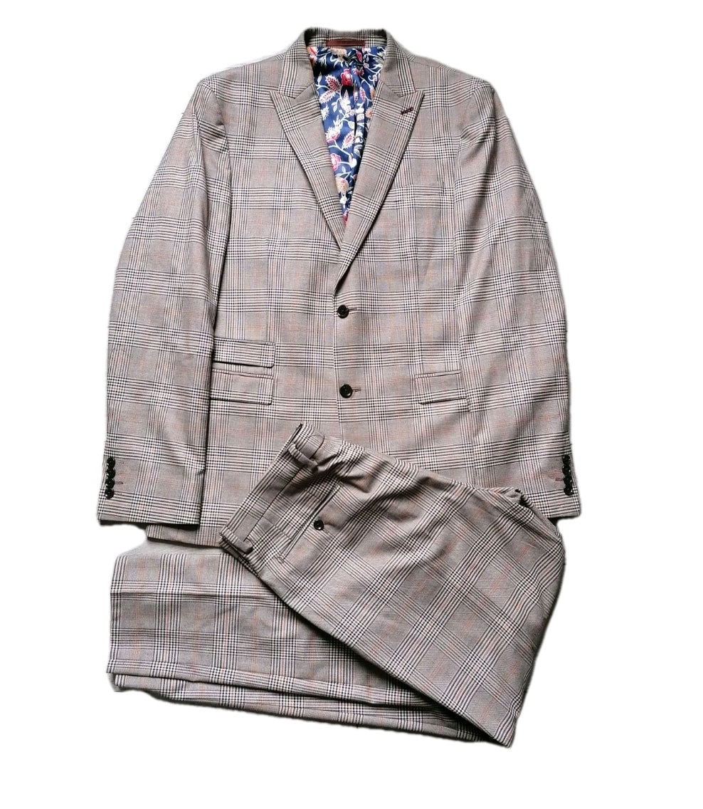 Men Next beige check tapered slim 2 piece suit 42L/36L