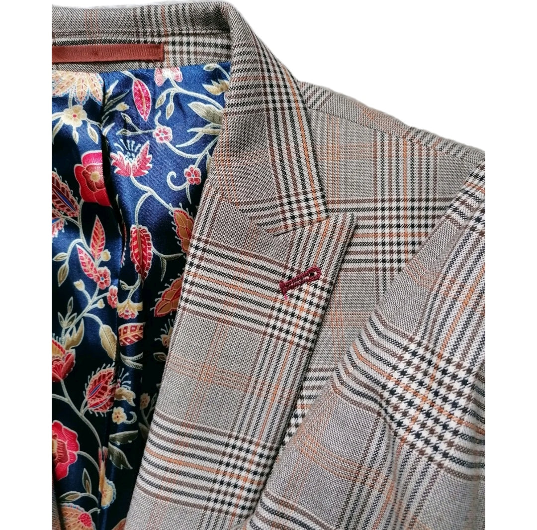 Men Next beige check tapered slim 2 piece suit 42L/36L