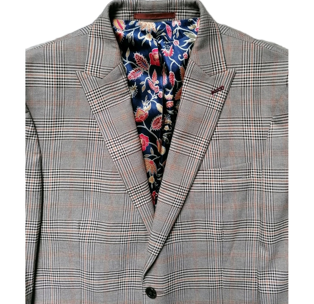 Men Next beige check tapered slim 2 piece suit 42L/36L