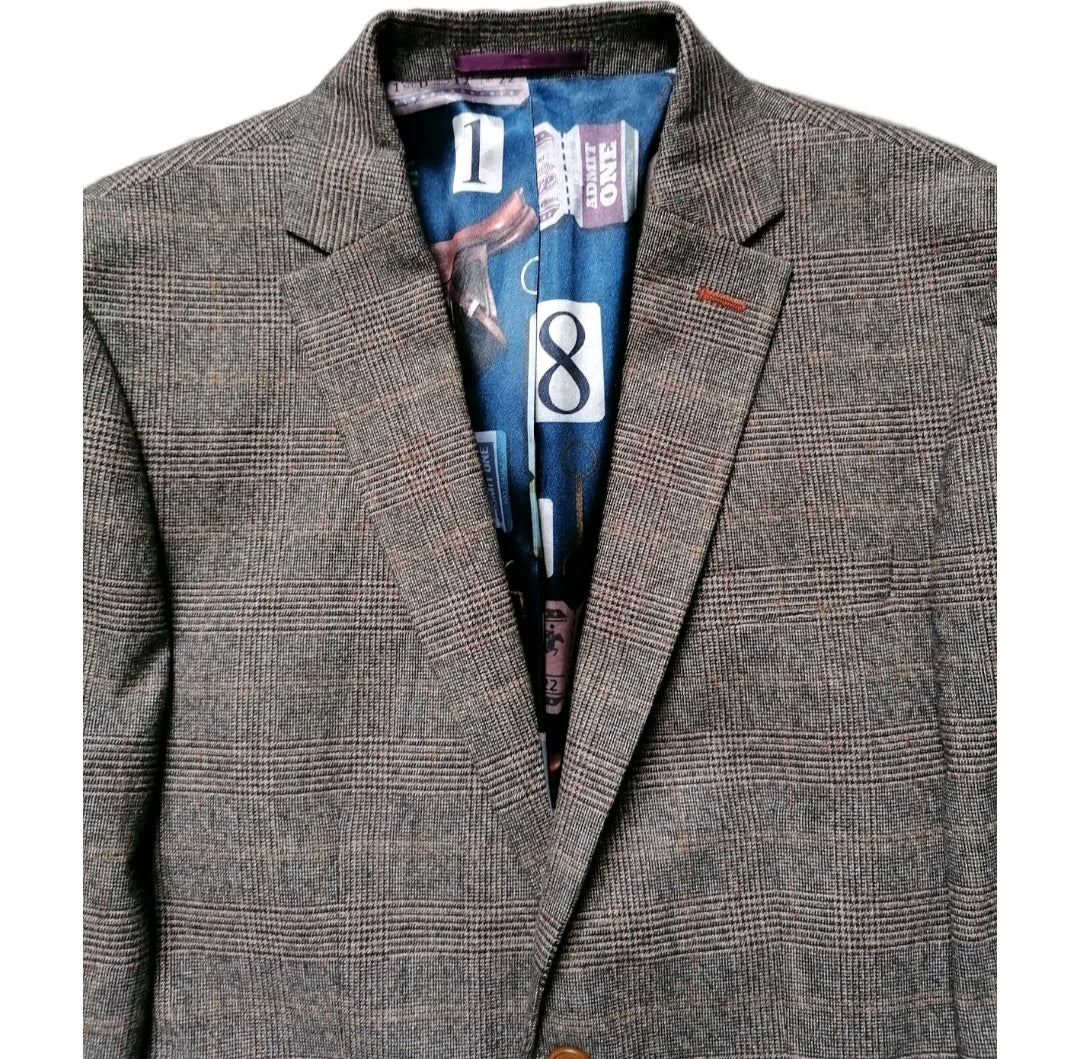 Men Next brown check skinny fit 2 piece suit 38L/32L