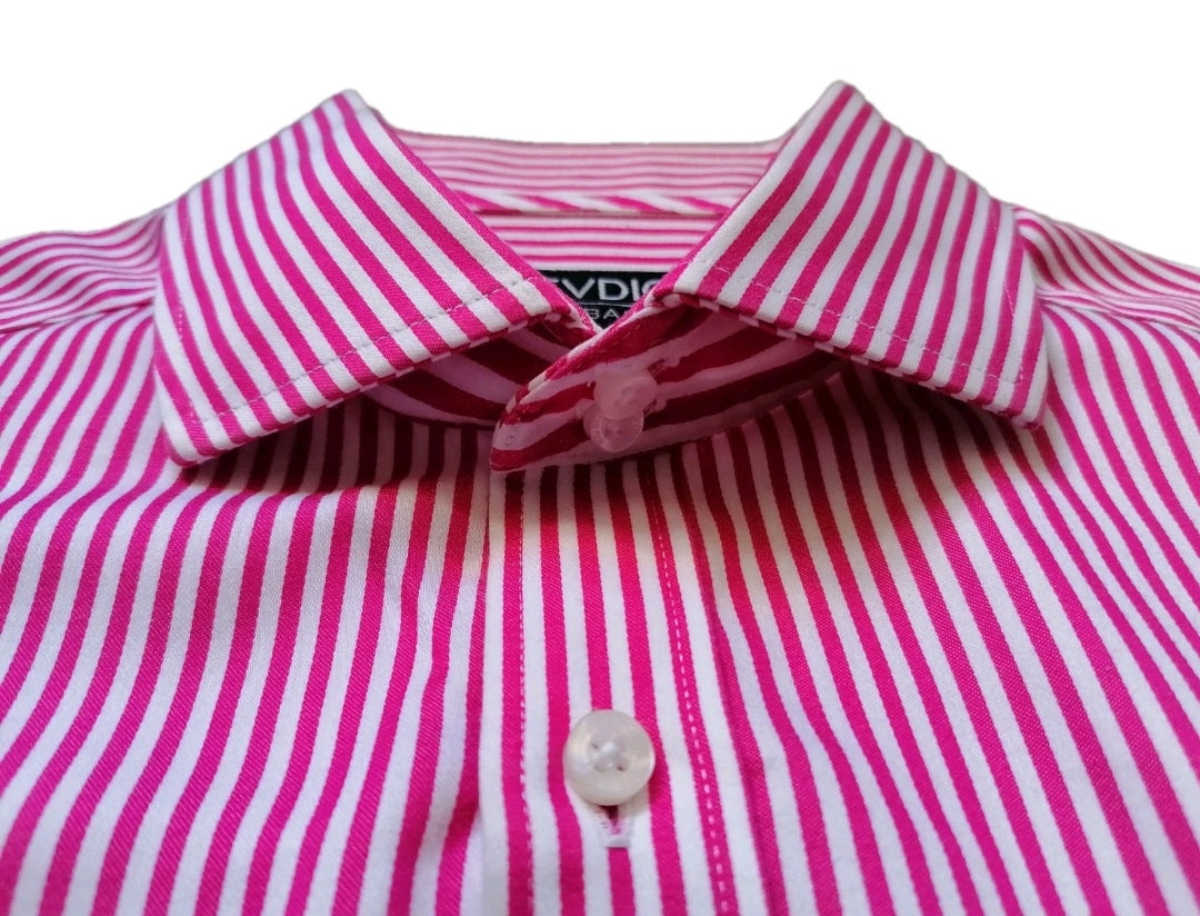 Men white/pink striped long sleeve formal slim fit shirt 16"
