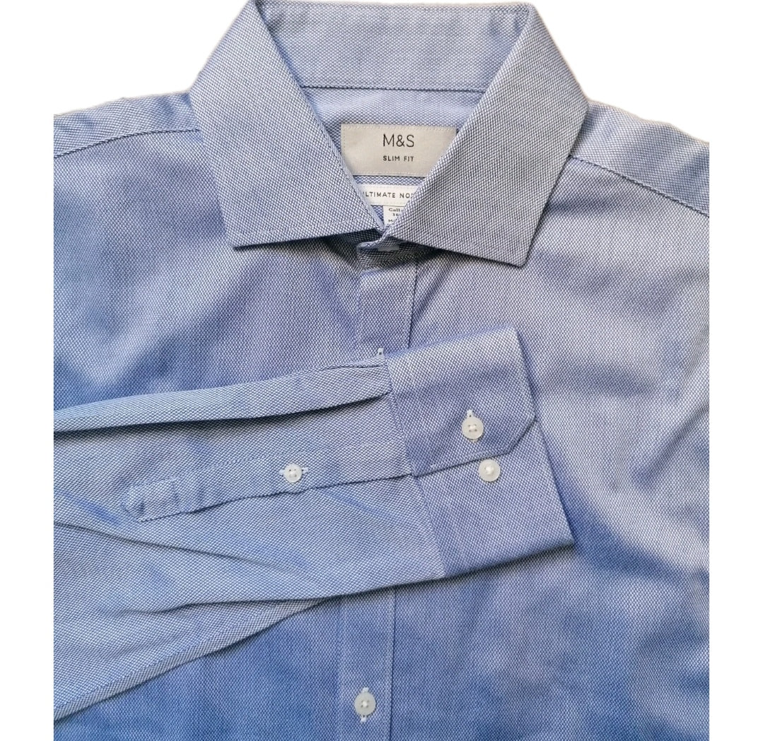 Men M&S sky blue slim fit sleeve formal shirt 16"