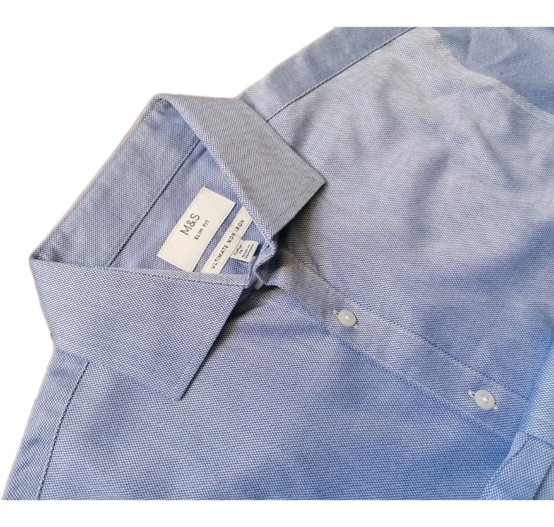 Men M&S sky blue slim fit sleeve formal shirt 16"