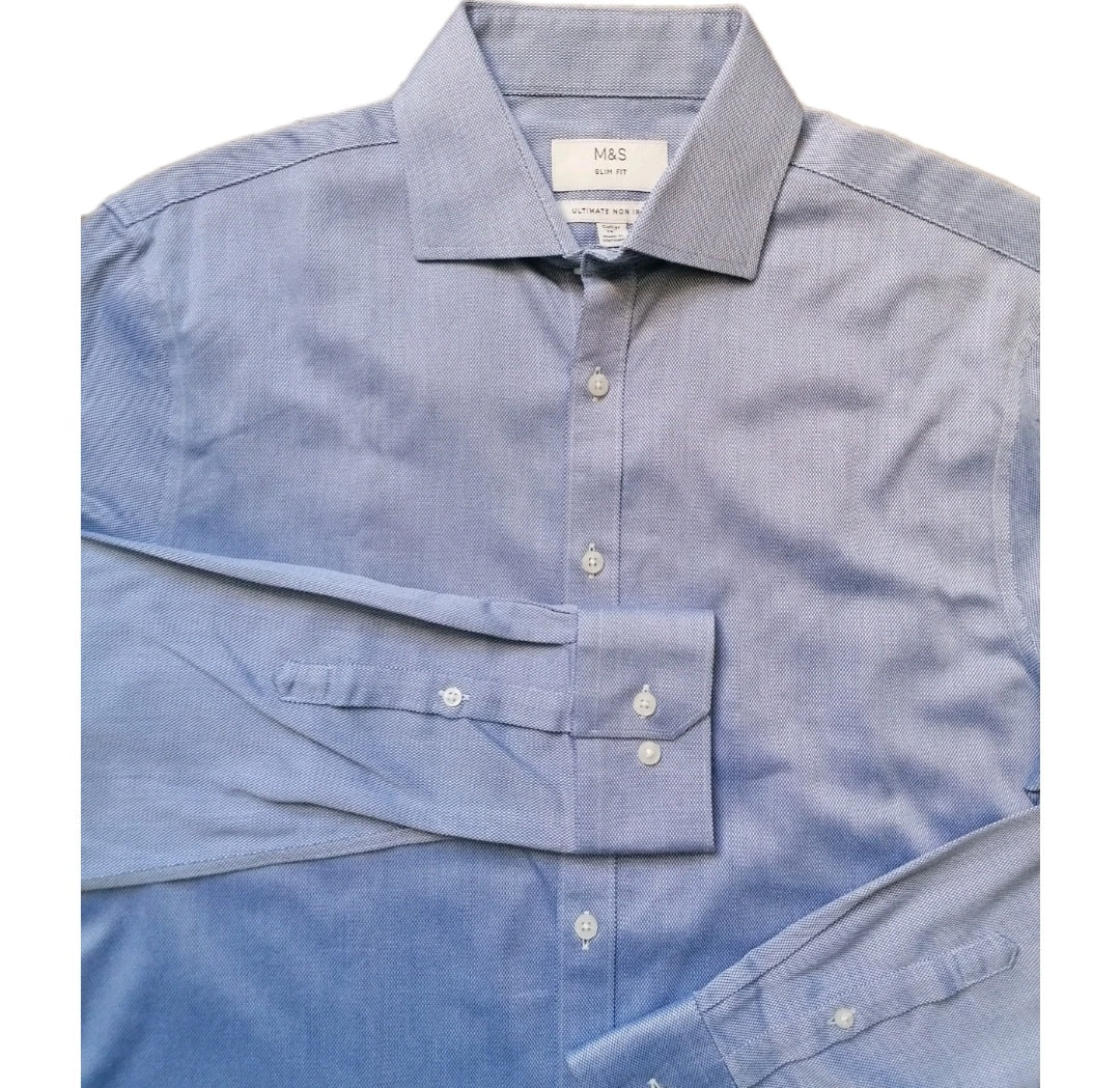 Men M&S sky blue slim fit sleeve formal shirt 16"