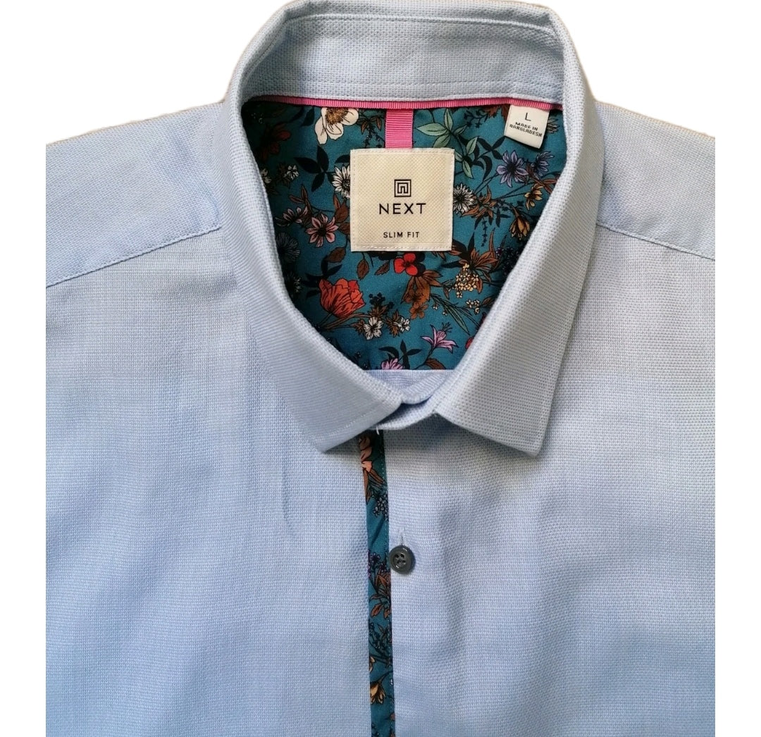 Men Next sky blue formal long sleeve slim fit shirt large