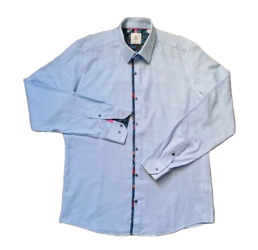 Men Next sky blue formal long sleeve slim fit shirt large