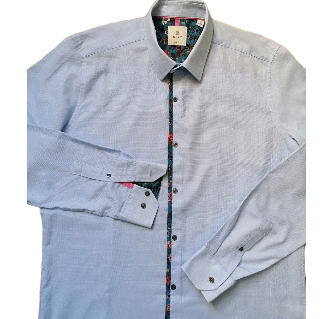 Men Next sky blue formal long sleeve slim fit shirt large