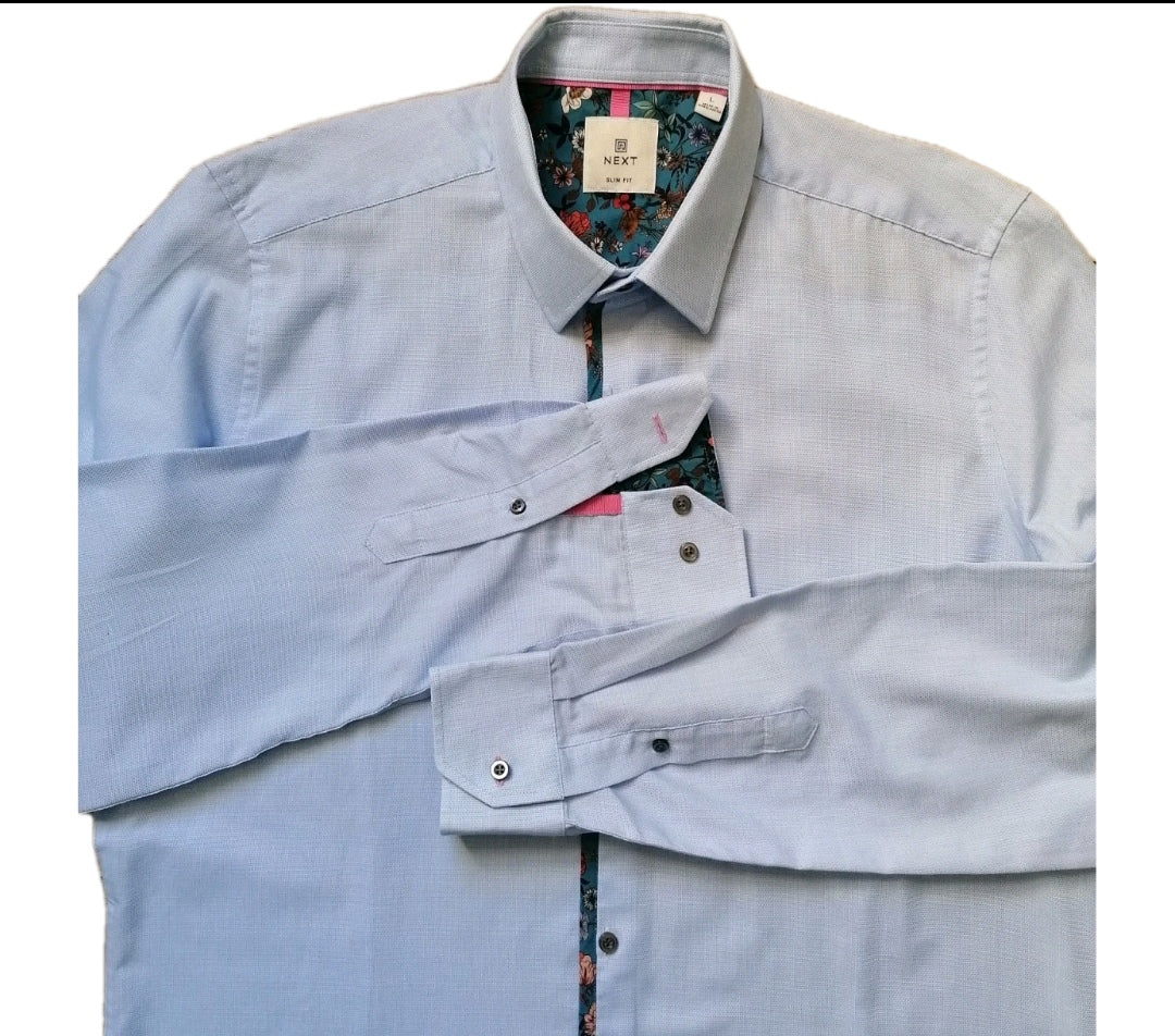 Men Next sky blue formal long sleeve slim fit shirt large
