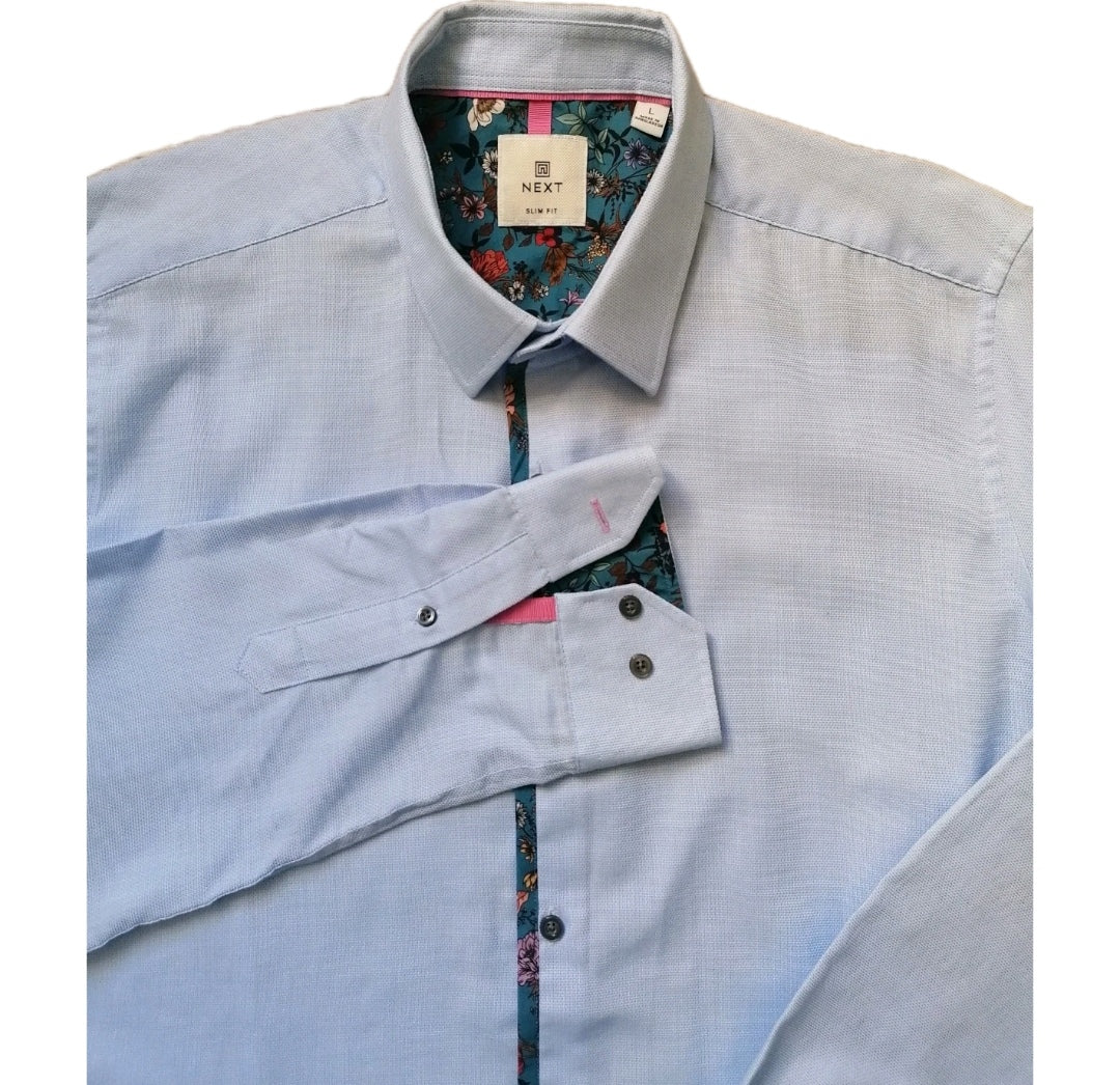 Men Next sky blue formal long sleeve slim fit shirt large