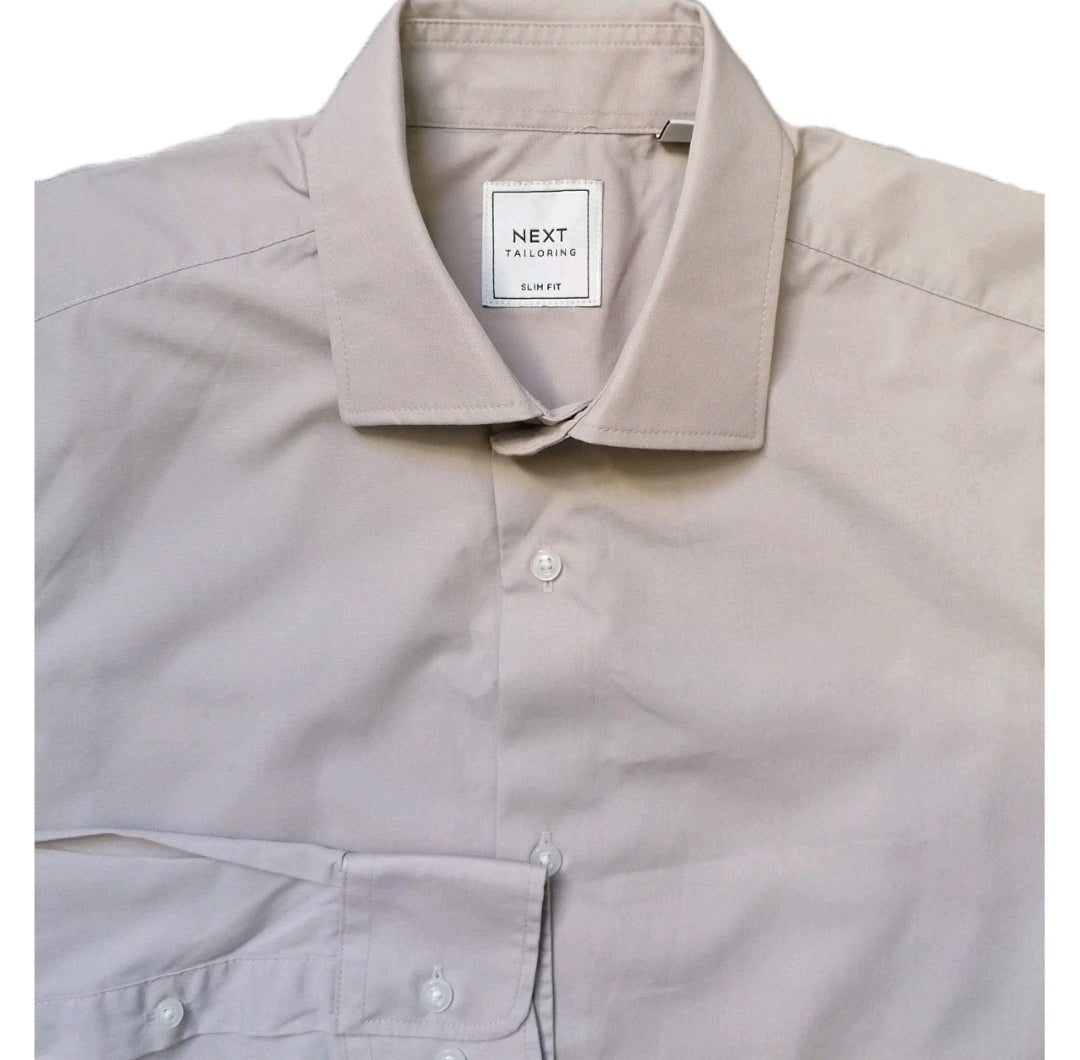 Men Next beige formal long sleeve slim fit shirt 15.5"