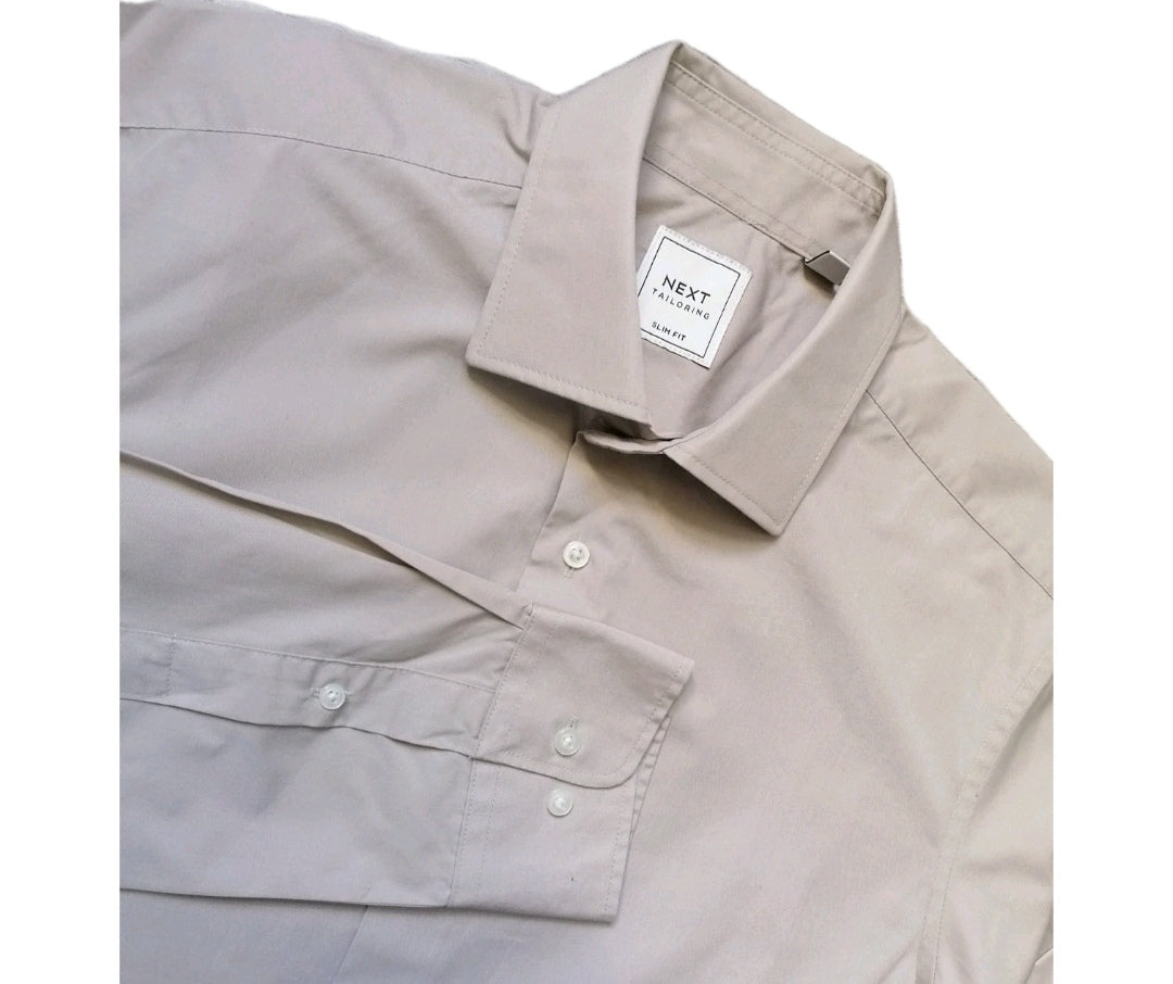 Men Next beige formal long sleeve slim fit shirt 15.5"