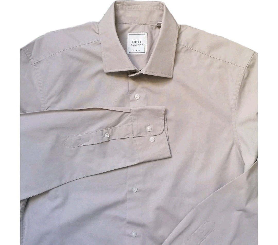 Men Next beige formal long sleeve slim fit shirt 15.5"