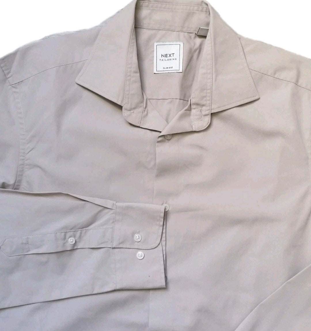 Men Next beige formal long sleeve slim fit shirt 15.5"