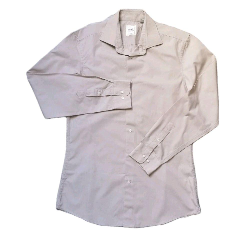 Men Next beige formal long sleeve slim fit shirt 15.5"