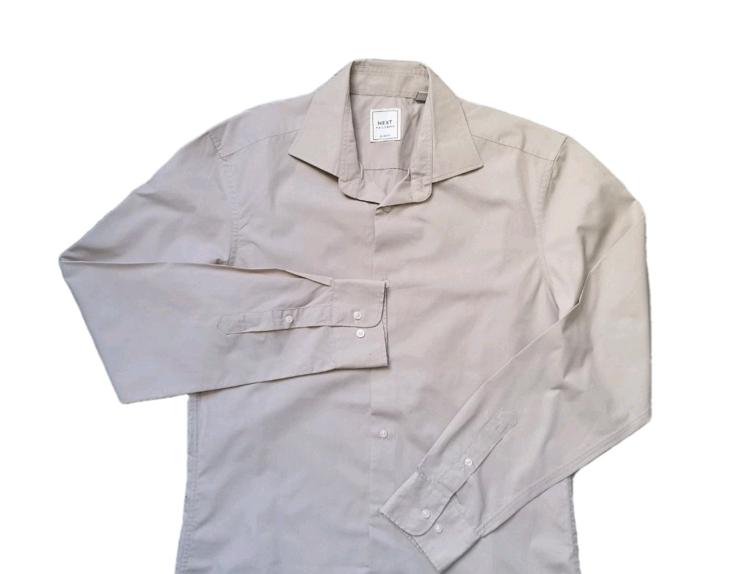 Men Next beige formal long sleeve slim fit shirt 15.5"