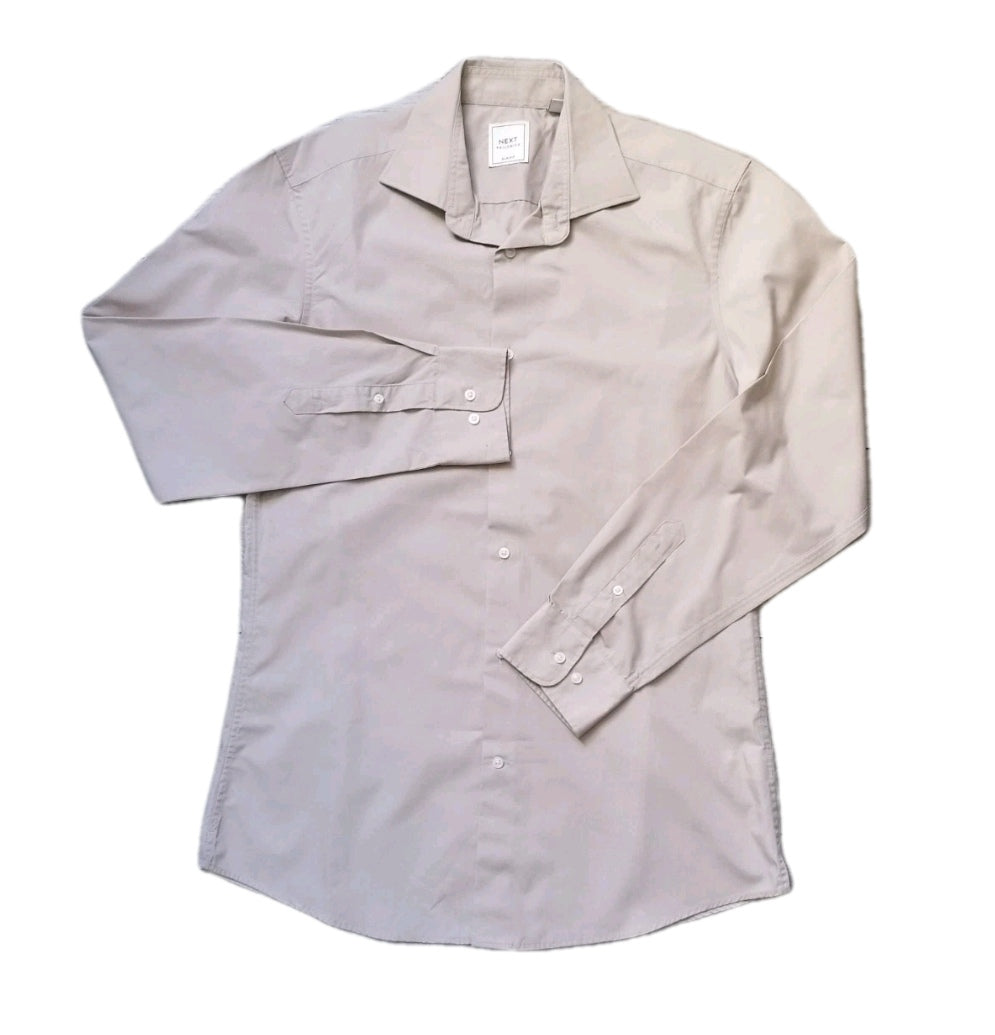 Men Next beige formal long sleeve slim fit shirt 15.5"