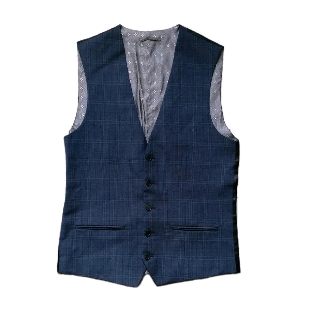 Men Next blue check waistcoat, 38 long
