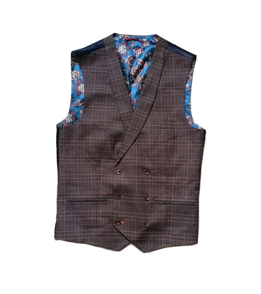 Men Next brown check waistcoat and trouser 38R/32L