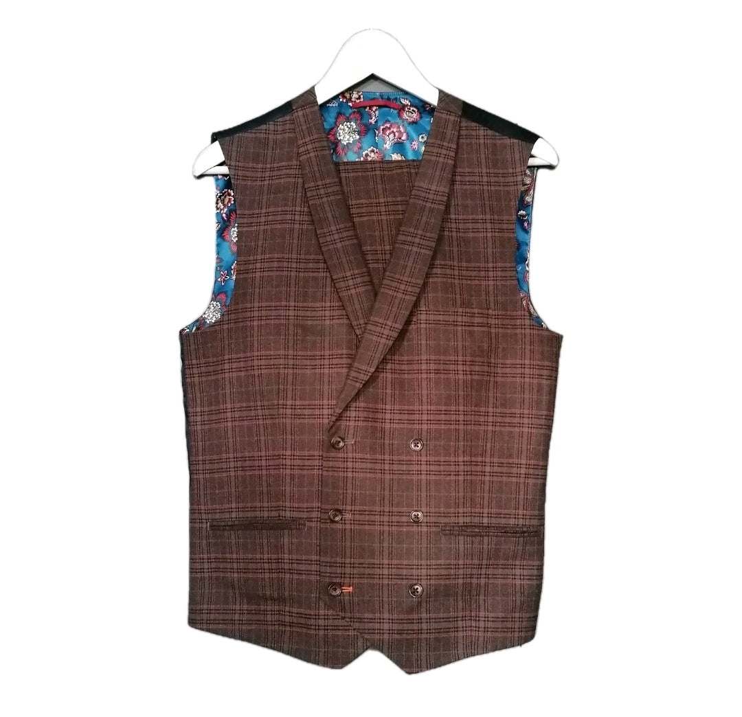 Men Next brown check waistcoat and trouser 38R/32L