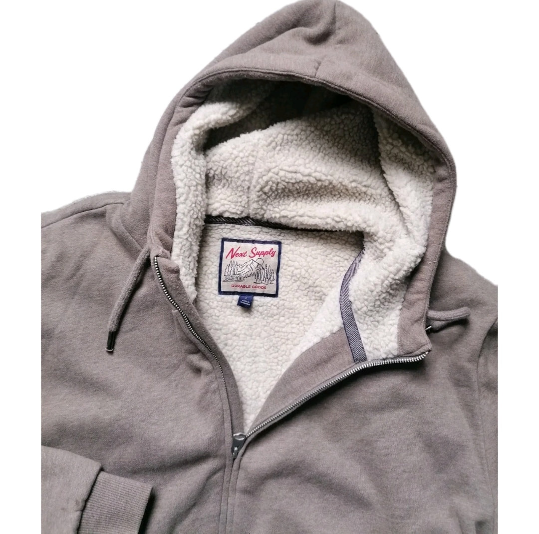 Men Next beige thick fleece lined hoodie sweatshirt, Large