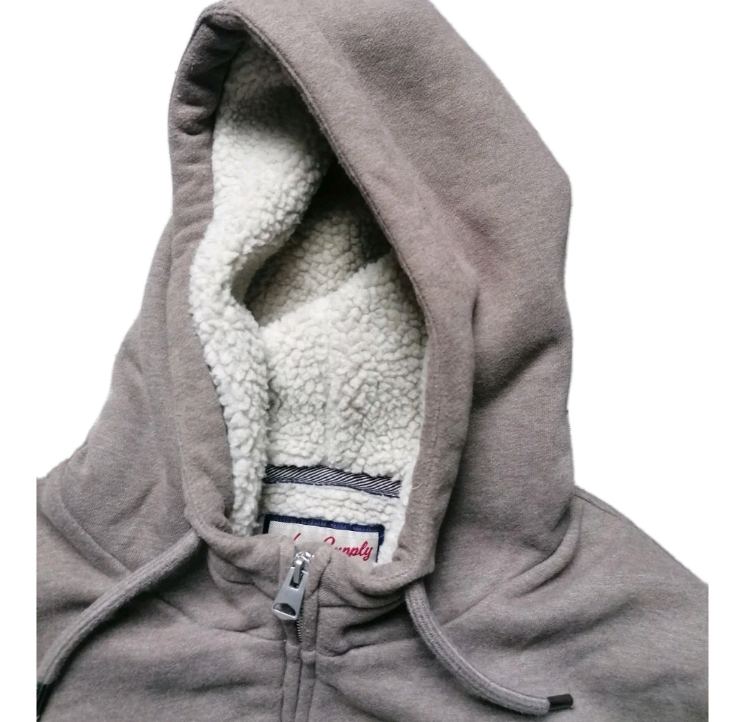 Men Next beige thick fleece lined hoodie sweatshirt, Large
