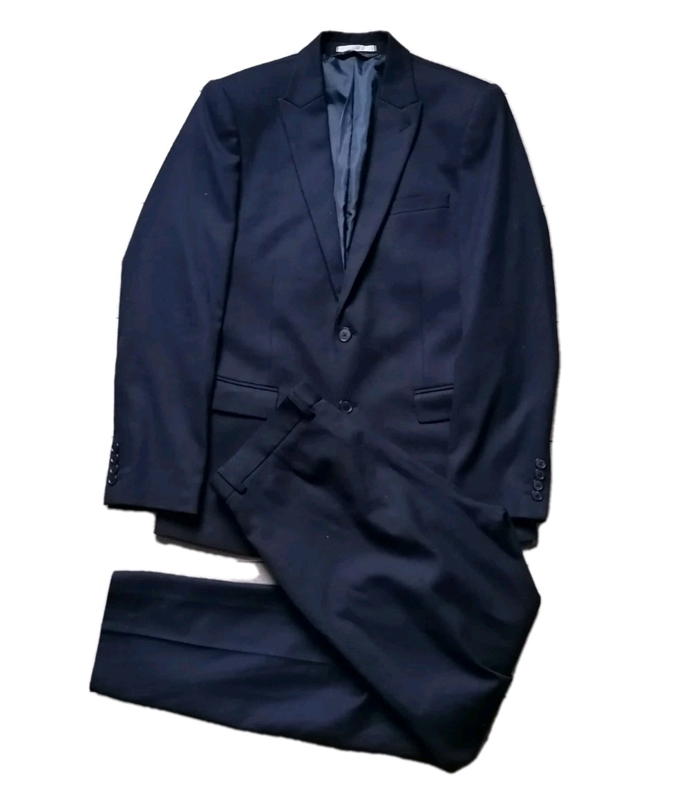 Men M&S navy blue 2 piece slim fit suit 40R/34R