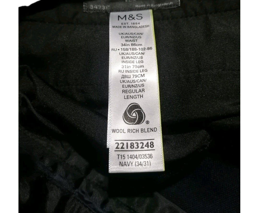Men M&S navy blue 2 piece slim fit suit 40R/34R